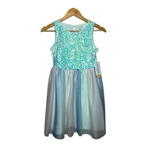 Cat & Jack Sequin Fit & Flare Dress Mint Blue Girls L (10/12)